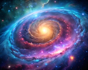 Serene Spiral Galaxy with Glowing Core Surrounded by Colorful Nebula and Stars  background