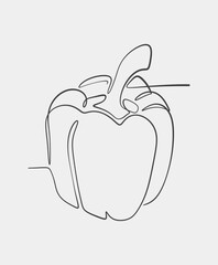 Simple one-line drawing of a bell pepper, showcasing minimalist design and modern abstract illustration of fresh vegetables.
