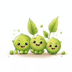 Obraz premium A delightful illustration of cute peas with happy faces, bringing charm and fun to any space. Perfect for veggie lovers, kids' room decor, or playful designs, this cheerful artwork adds a touch of whi
