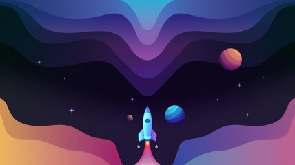 Obraz premium Vibrant Rocket in the Space Exploration Illustration