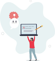 Virtual writing tutor and digital AI assistant for text.flat design with people.