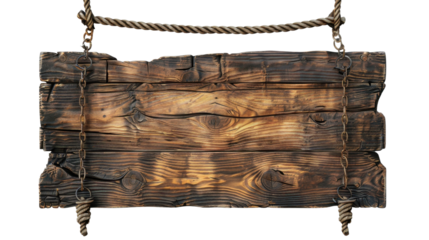 Wood board hanging on transparent background