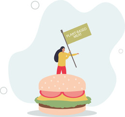Woman with hamburger in her hands.Vegan and healthy lifestyle.fitness and weight loss, proper nutrition.flat design with people.
