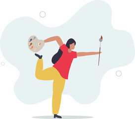 People hobbies and favorite activities.young woman artist with paints.flat design with people.