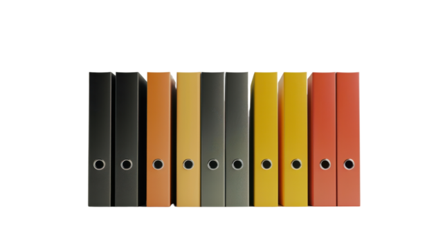 Office folders binder in row on transparent background