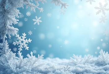 Snowflakes and frosty accents for a winter-themed background, copy space on a side