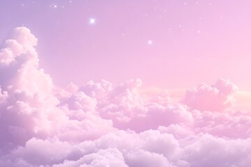 A sky full of fluffy white clouds with a pinkish hue