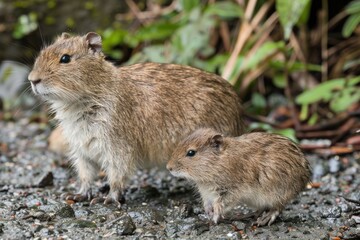 Two Capybaras Standing on Rocky Ground