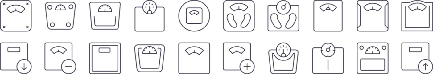 Floor Scale Line Icon Collection. Editable Stroke. Minimalistic Linear Pictogram for Design of Cards, Apps, Banners, Posts