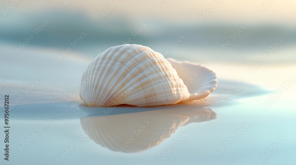 Poster 16. a pristine white shell on a smooth surface