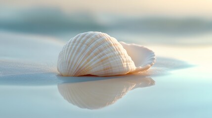 16. A pristine white shell on a smooth surface