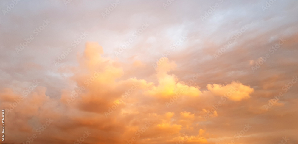 Wall mural nature background of colorful sky concept. dramatic sunset with twilight color sky and clouds