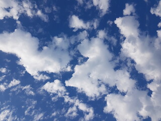 Blue with fluffy clouds, day landscape background