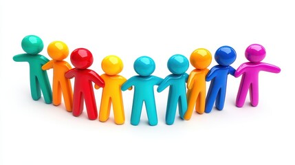 3D teamwork concept with diverse team, corporate business, isolated on white background