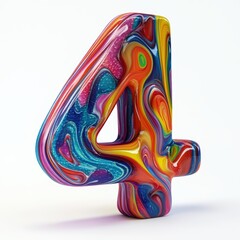 3D number 4 with crazy colored texture realistic modern design, soft lighting, white background. 