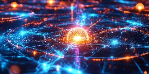 Global Network of Interconnected Points, Digital Art, Networked Globe, Data Visualization, Connection, Global Network, Technology