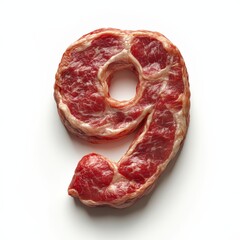Obraz premium 3D number 9 with fresh meat texture realistic modern design, soft lighting, white background. 