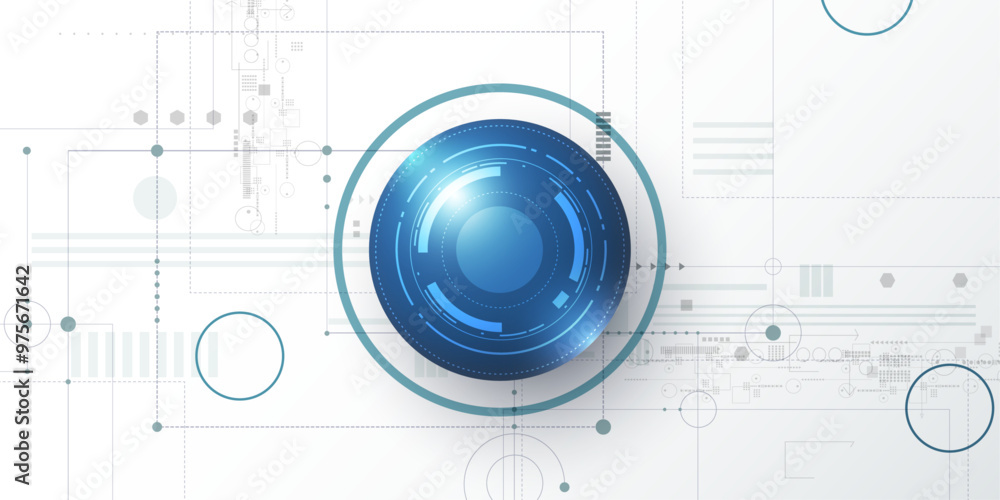 Fototapete vector abstract circuit board with 3d eyeball, illustration high tech computer, engineering, science