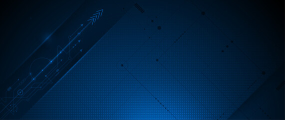 Vector Abstract circuit board design with line, dot on dark blue background, Illustration computer, science, digital network, modern communication technology, big data, connection futuristic concept