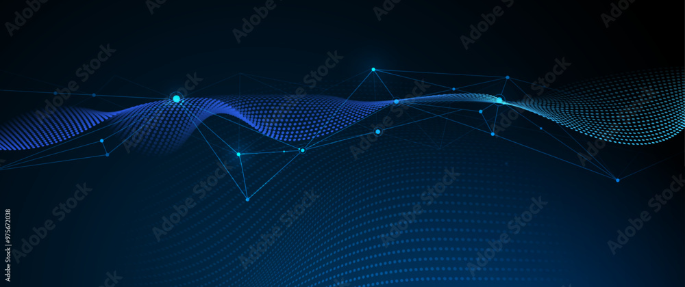 Leinwandbilder Abstract internet network connection design for web site. Digital data, communication, science and futuristic concept. Vector molecule, Network Connected lines with dots, technology on blue background
