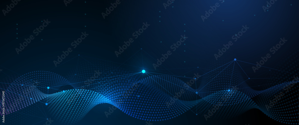 Aufkleber Abstract internet network connection design for web site. Digital data, communication, science and futuristic concept. Vector molecule, Network Connected lines with dots, technology on blue background