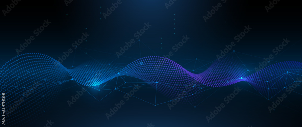 Poster Vector digital datum, molecule background. Big Data, hi tech technology, light line design. Illustration modern network datum system, cyber space, communication internet, futuristic connection concept