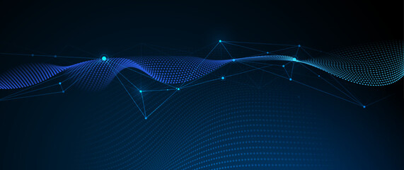 Abstract internet network connection design for web site. Digital data, communication, science and futuristic concept. Vector molecule, Network Connected lines with dots, technology on blue background