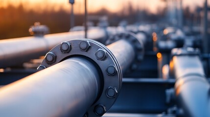 Industrial gas pipeline system with extensive network of pipes and valves in a modern facility