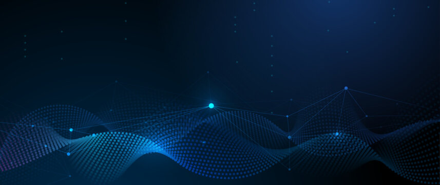 Abstract internet network connection design for web site. Digital data, communication, science and futuristic concept. Vector molecule, Network Connected lines with dots, technology on blue background