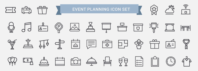 event planning thin line icon set