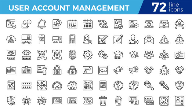 user account management themed line icon collection