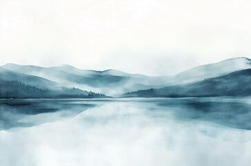 Watercolor Landscape Painting: Serene and Soft Hues Capturing Tranquility