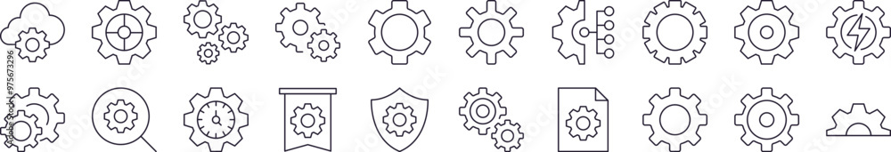 Wall mural simple linear icon of gear. editable stroke. minimalistic linear pictogram for design of cards, apps