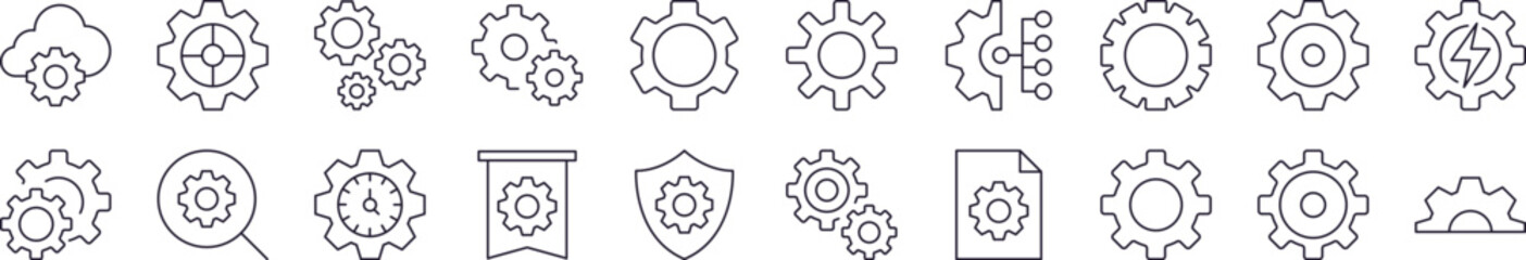 Simple Linear Icon of Gear. Editable Stroke. Minimalistic Linear Pictogram for Design of Cards, Apps, Banners, Posts