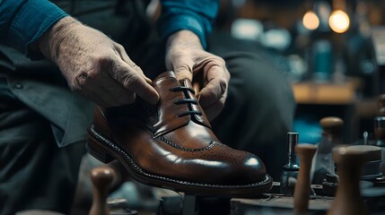 Skilled Cobbler Meticulously Repairs Leather Shoes with Precision in Workshop