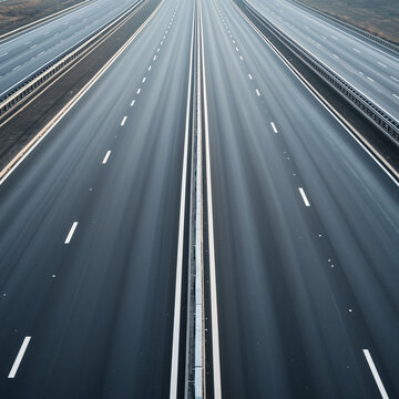 Expansive Empty Freeway: Multiple Lanes in a Backdrop of Solitude