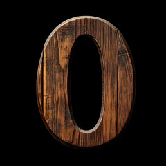 Wooden Number  '0', Rustic Wood Alphabet '0' Typography Isolated on Black Background