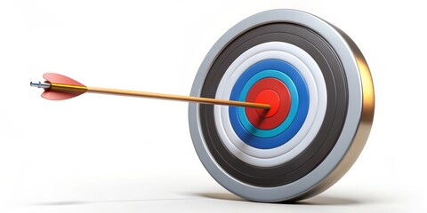 Arrow in the Center 3D Render of a Target with an Arrow Striking the Bullseye, Target, Aim, Accuracy, Bullseye