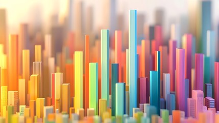 Obraz premium Vibrant Cityscape with Colorful Bar Graph Showcasing Economic Growth and Development