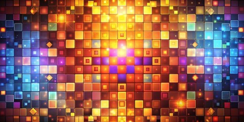 Glowing Square Grid with Vibrant Colors, Digital Art, Abstract Background, Geometric Pattern, Lights, Square, Grid
