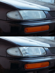 Restoration of a old muddy car headlight to its original appearance.