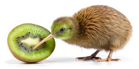 Kiwi Bird Curious About a Kiwi Fruit, Bird, Kiwi, New Zealand
