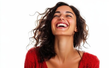 The woman laughs isolated on clear white background photo 