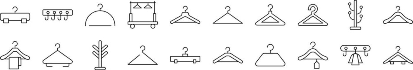 Clothing Hanger Line Icon Bundle. Editable Stroke. Minimalistic Linear Pictogram for Design of Cards, Apps, Banners, Posts