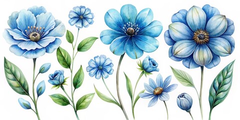 Watercolor Blue Flower Bouquet, Floral Art, Botanical Illustration, Watercolor Painting, Flower, Botanical, Art