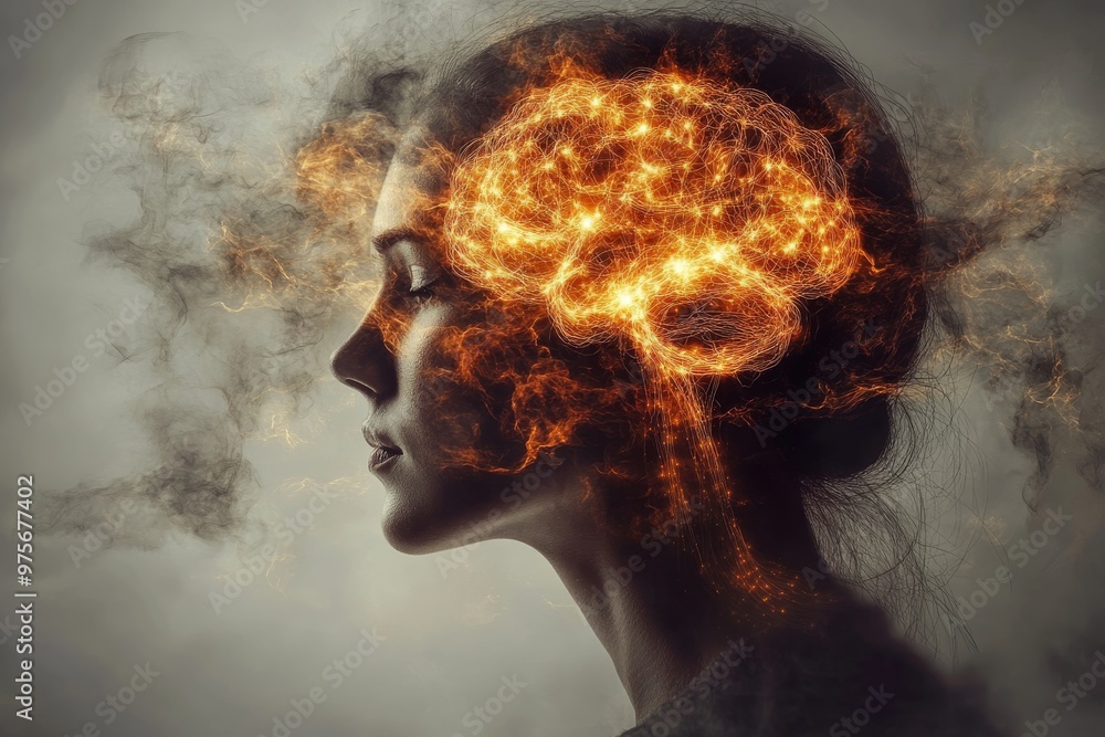 Aufkleber female figure with illuminated brain symbolizing creativity neuroscience and human cognition connect