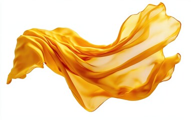 ellow silk cloth floating, cut out on white background 