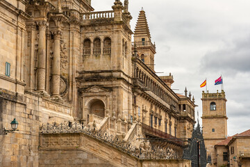 Fototapeta premium View of the main facade of the cathedral of Santiago de Compostela, place of pilgrimage on the Camino de Santiago, Spain