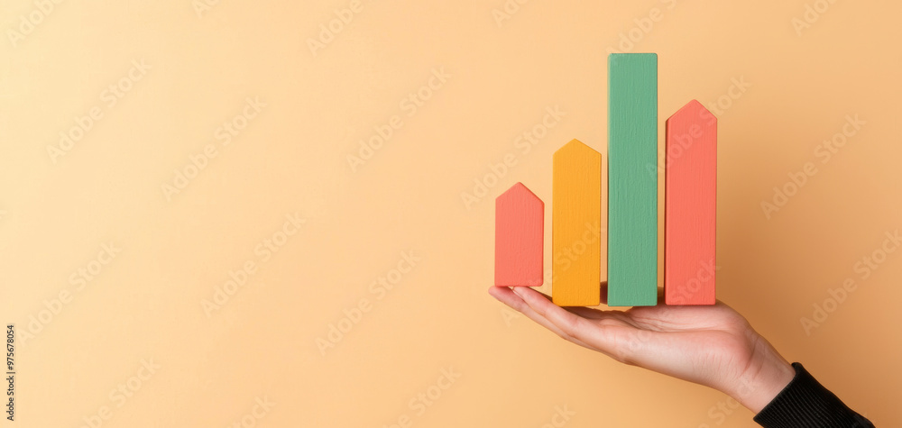 Poster hand holding colorful bar graph representing management performance