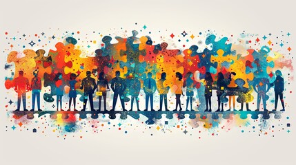 Teamwork flat vector illustrations set. Coworkers characters communication. Team building and business partnership concepts. Businessmen people and geometrical shapes cooperation, collaboration